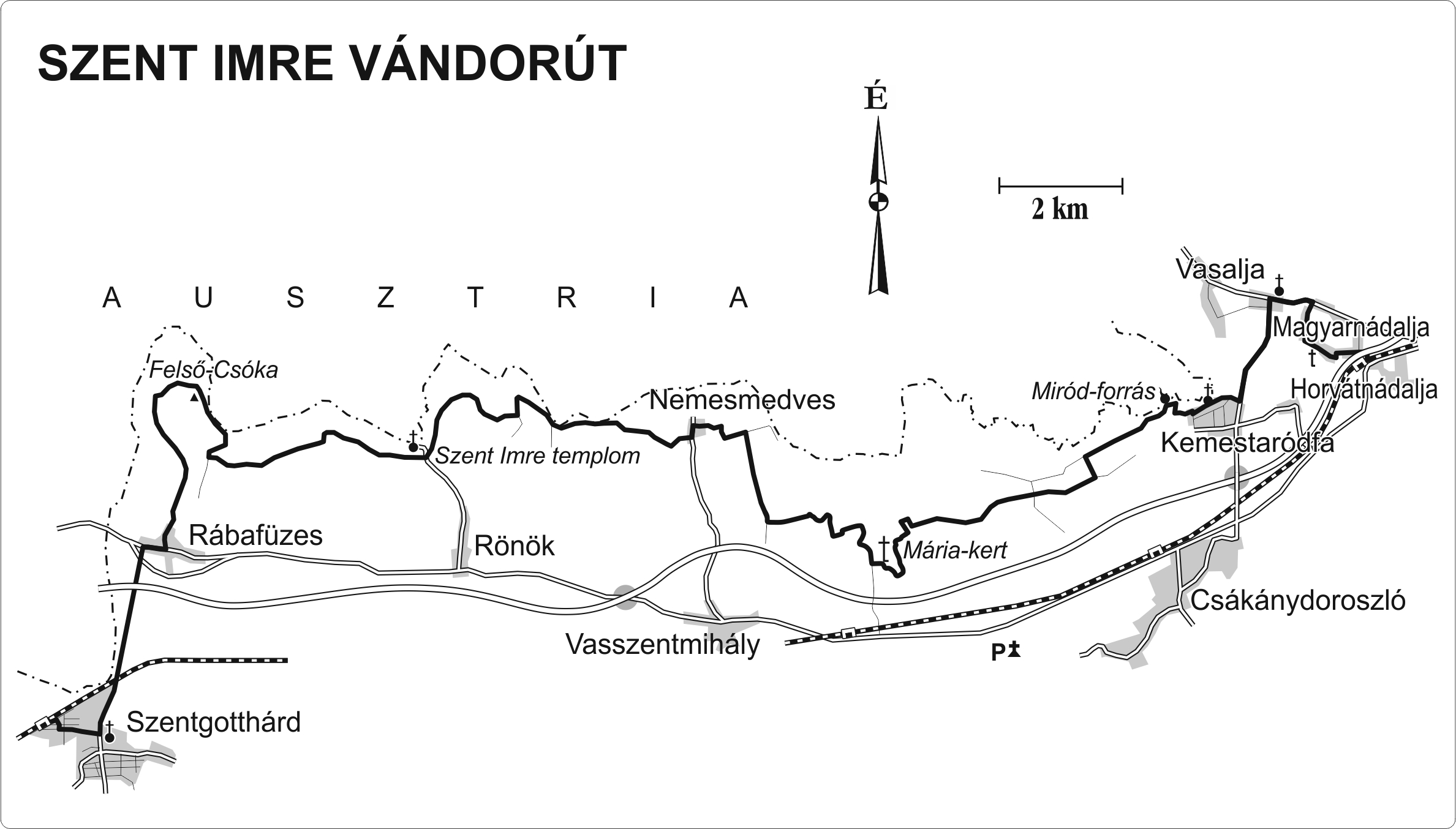 A Szent Imre Vándorút térképvázlata