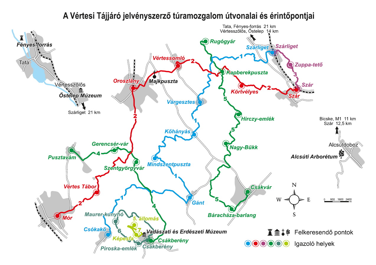 A Vértesi Tájjáró túramozgalom térképvázlata