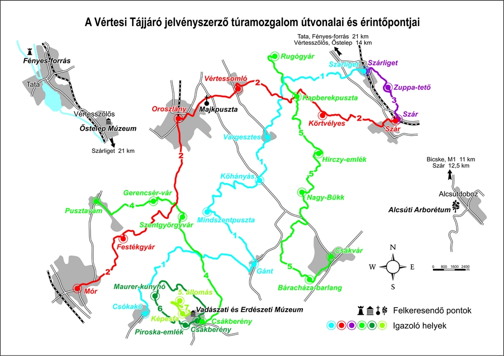 A Vértesi Tájjáró túramozgalom térképvázlata